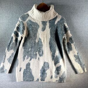 Anthropologie Pilcro Sweater Women 2XS White Teal Turtleneck Cable Knit Pullover